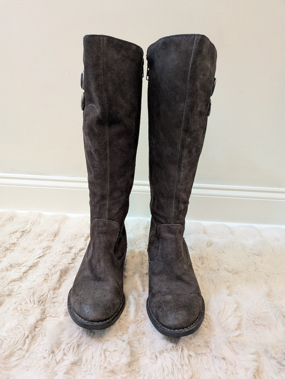 Born Womens "Basil"Boot Size 8 Tall Grey Suede Block Heel Western Boot